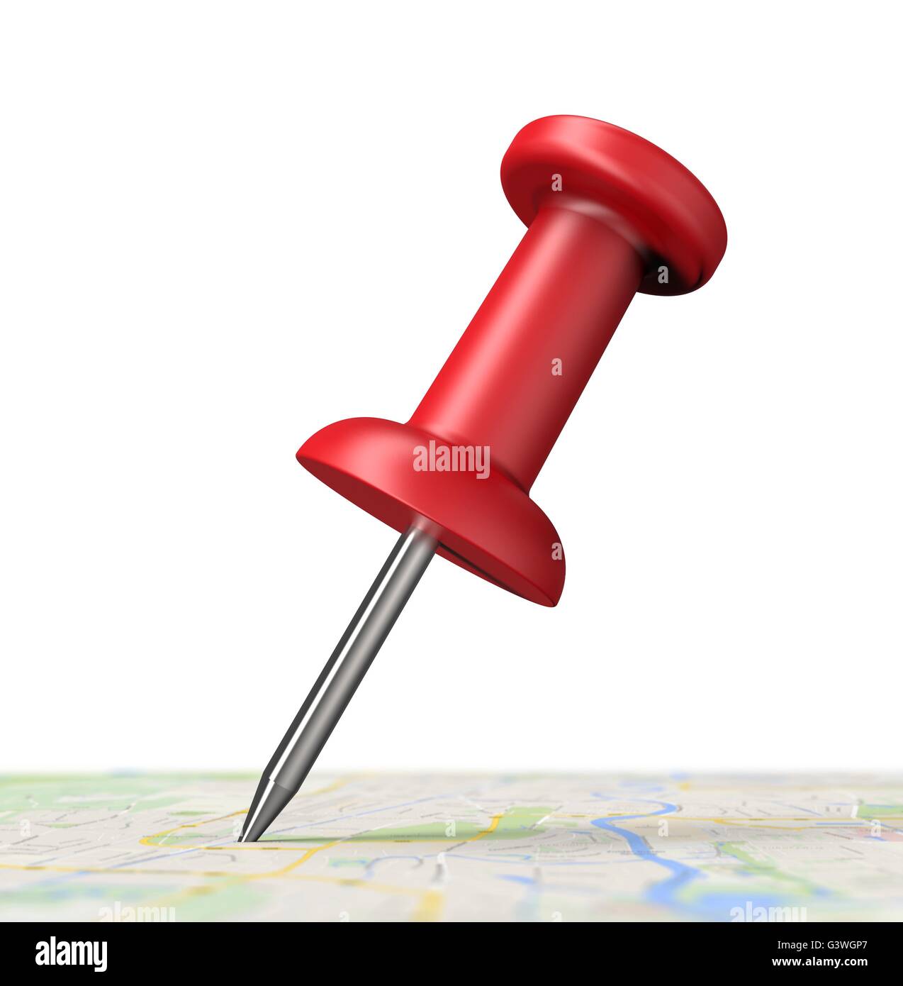 Navigation-Pin auf der Karte isoliert auf weiss Stockfoto