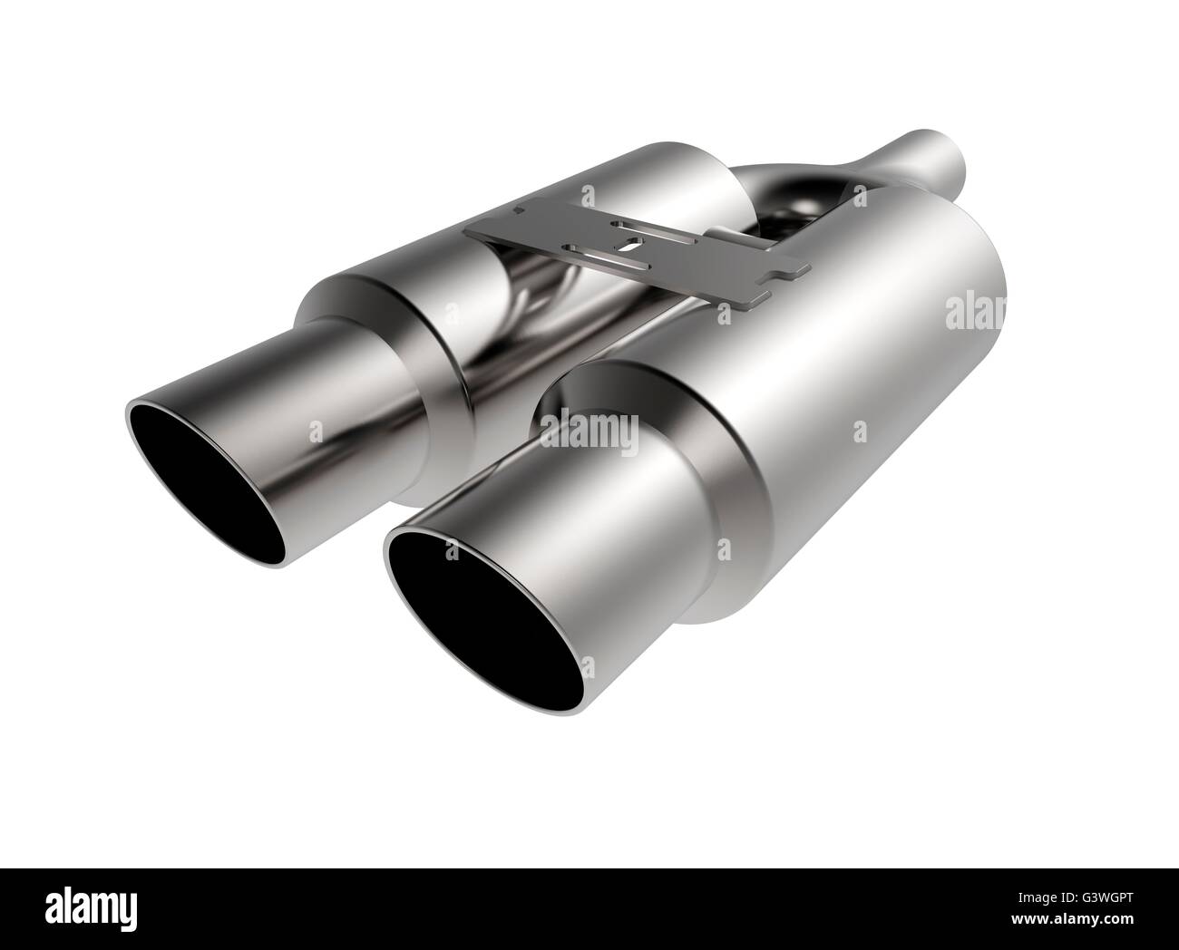 Metall Auto Schalldämpfer Auspuff isoliert auf einem weißen Hintergrund. Stockfoto