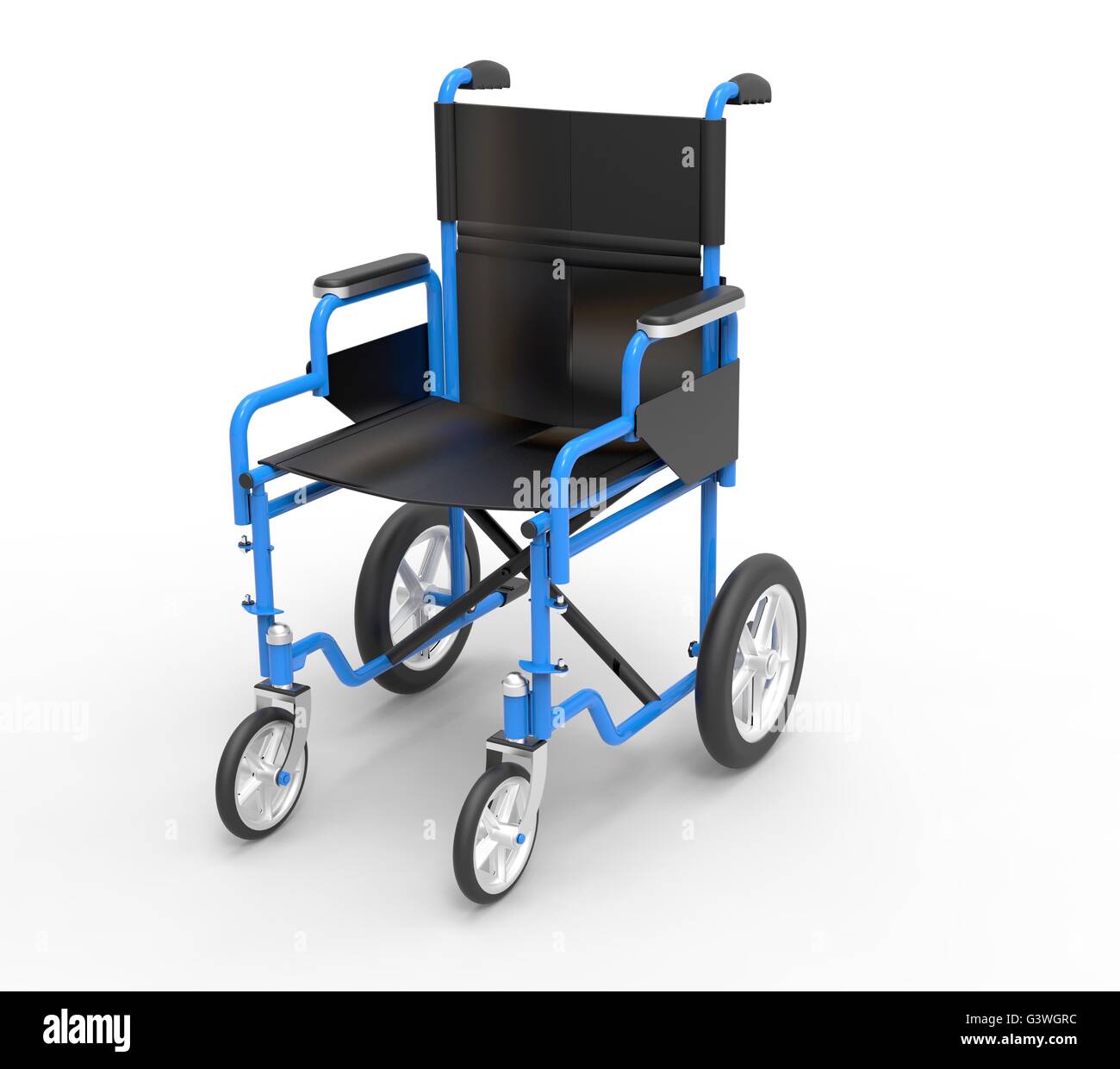 Rollstuhl isoliert auf einem weißen Hintergrund. Stockfoto