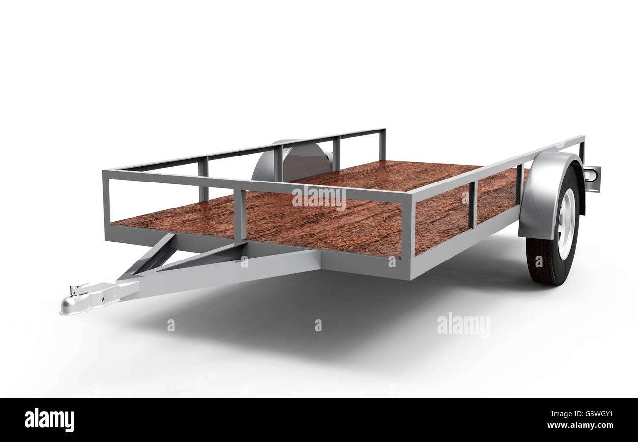 schönes Autoanhänger isoliert auf weiss bereit zu gehen. Stockfoto