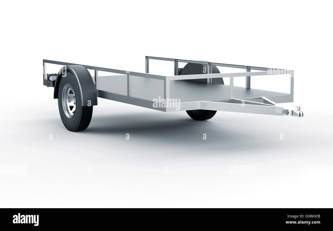 schönes Autoanhänger isoliert auf weiss bereit zu gehen. Stockfoto