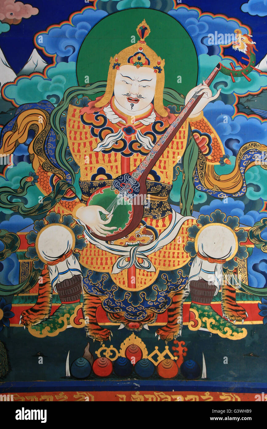 Gemälde von einer buddhistischen Gottheit in Rinpung Dzong in Paro (Bhutan). Stockfoto