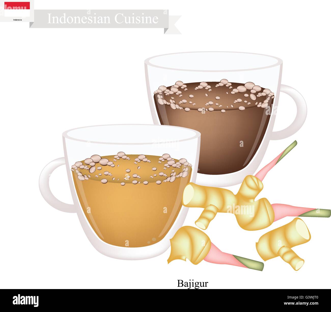 Indonesische Küche, Bajigur oder traditionellen süßen Kaffee mit Ingwer und Kokosmilch. Eines der beliebtesten Getränke in In Stock Vektor