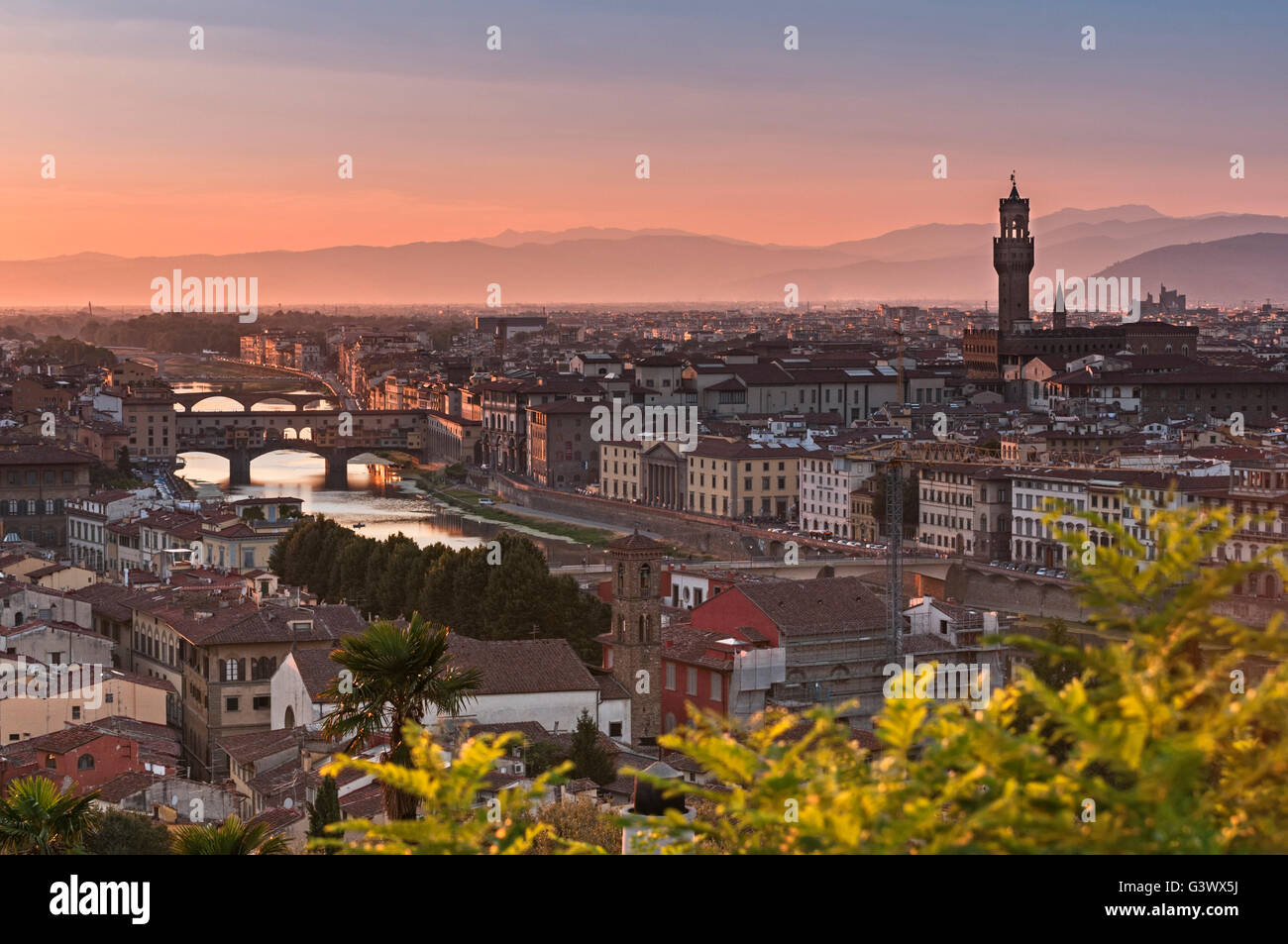 Blick auf die Stadt in der Dämmerung Florenz Toskana Italien Stockfoto