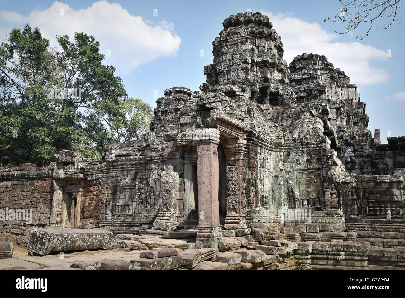 Alten Stein Tempelruinen, Banteay Kdei, Angkor, Kambodscha Stockfoto