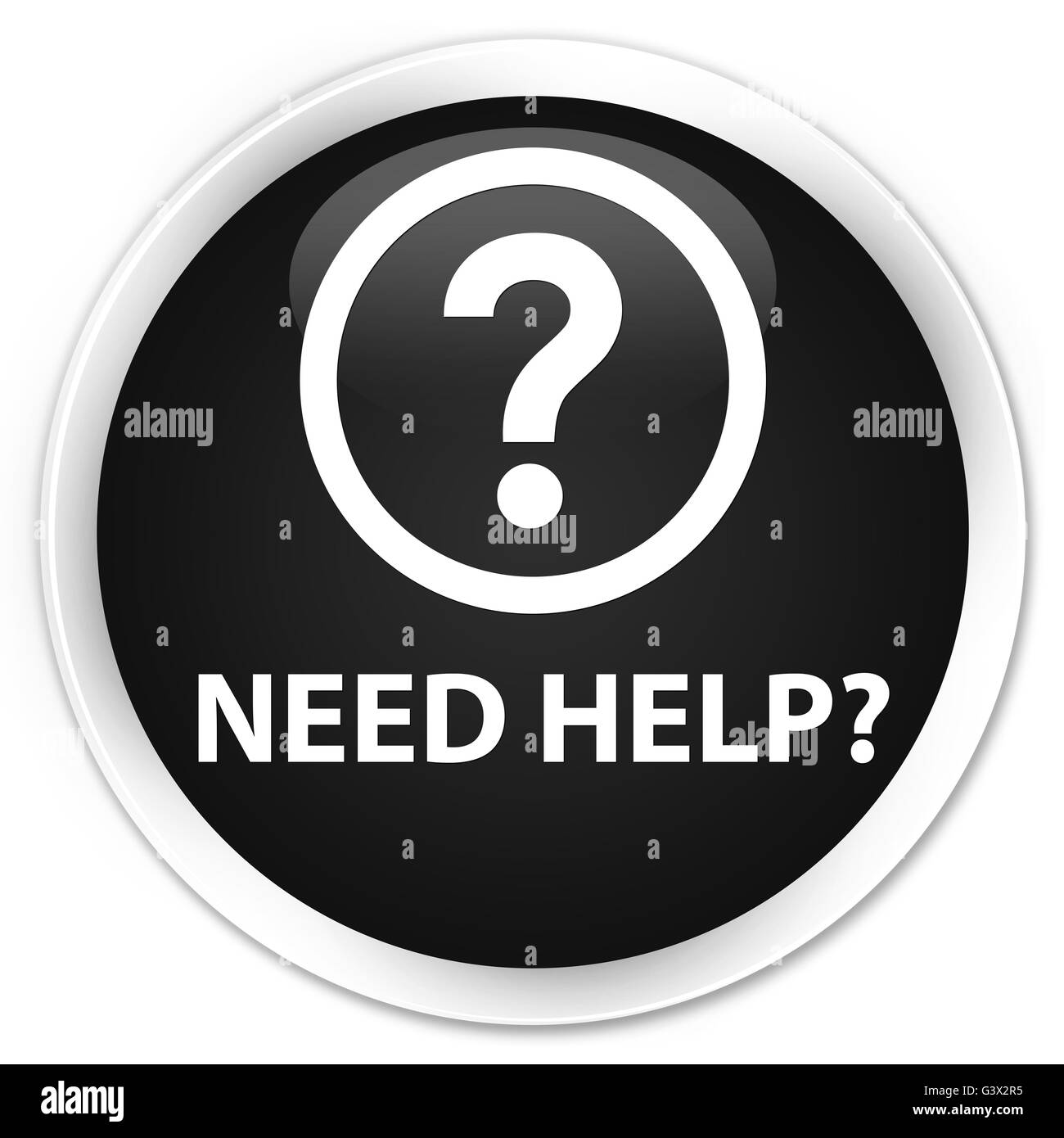 Hilfe (Frage-Symbol) isoliert auf Premium schwarz brauchen Runde Taste abstrakte Abbildung Stockfoto