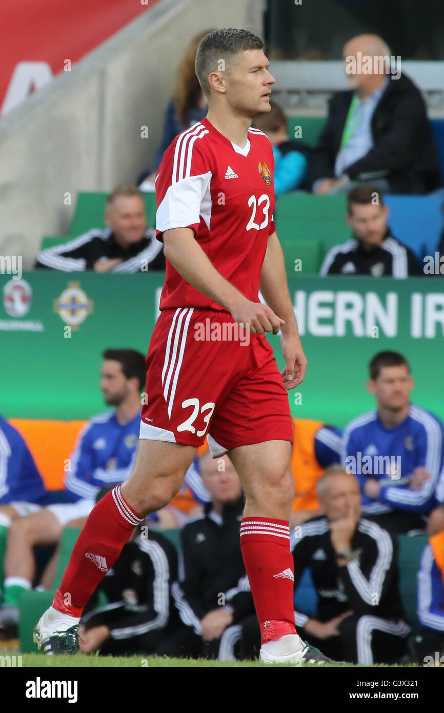 Belfast, Nordirland 27. Mai 2016. Nordirland 3 Weißrussland 0 (Freundschaftsspiel). Belarus Mikali polnischen (23) Stockfoto