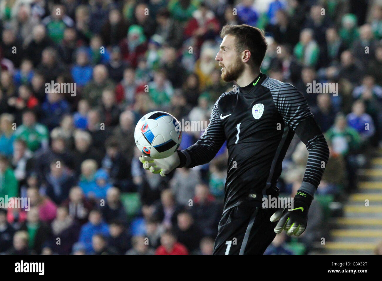 Belfast, Nordirland 28. März 2016. Nordirland 1 Slowenien 0 (Freundschaftsspiel). Jan Oblak (1) Slowenien. Stockfoto