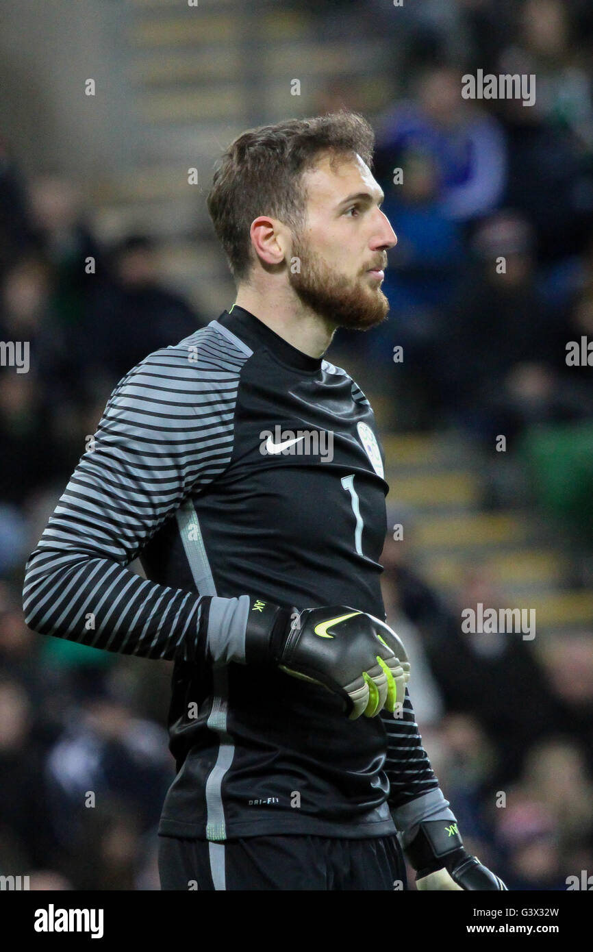 Belfast, Nordirland 28. März 2016. Nordirland 1 Slowenien 0 (Freundschaftsspiel). Jan Oblak (1) Slowenien. Stockfoto