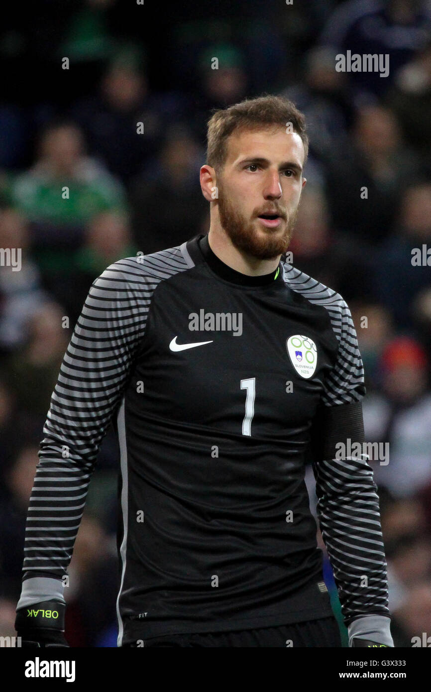 Belfast, Nordirland 28. März 2016. Nordirland 1 Slowenien 0 (Freundschaftsspiel). Jan Oblak (1) Slowenien. Stockfoto
