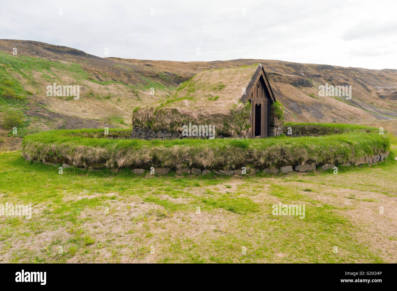 Pjodveldisbaer Viking House/Turf Houses, Island Stockfoto