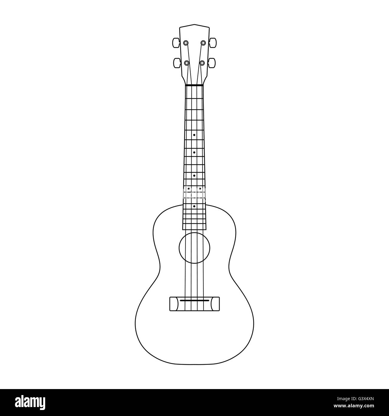 Ukulele Symbol Umriss VektorIllustration auf weißem Hintergrund Stock