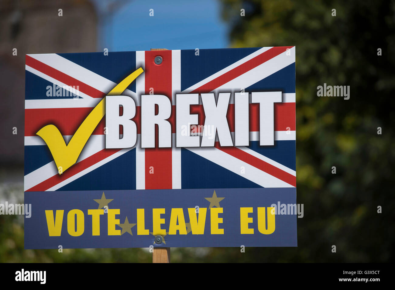 Abstimmen lassen Anzeichen, Ausfahrt EU Austritt, UKIP EU Referendum Zeichen Bild Mark Westley Stockfoto