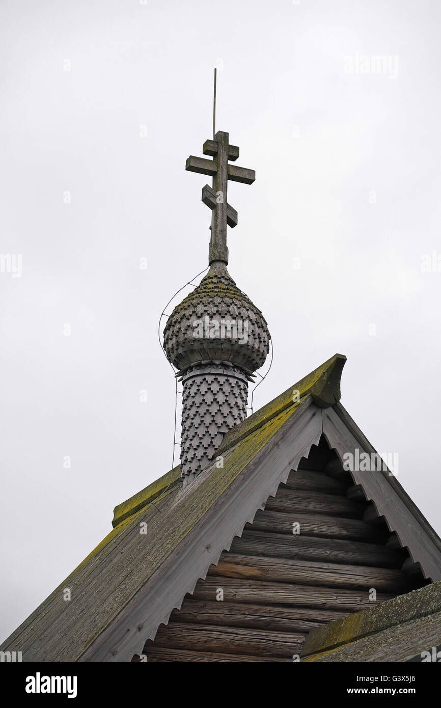 Zwiebelförmigen Kuppel der Kirche der Auferstehung lasarus (14. - 16. Jh.) aus dem Kloster Murom, kischi Island, Russland. Stockfoto