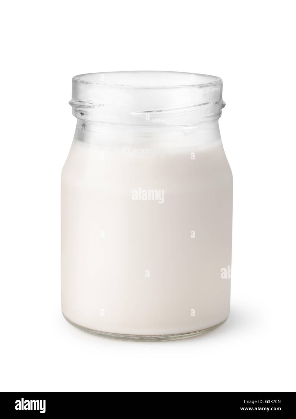 Offenen Glas hausgemachten Joghurt, isoliert auf weiss Stockfoto