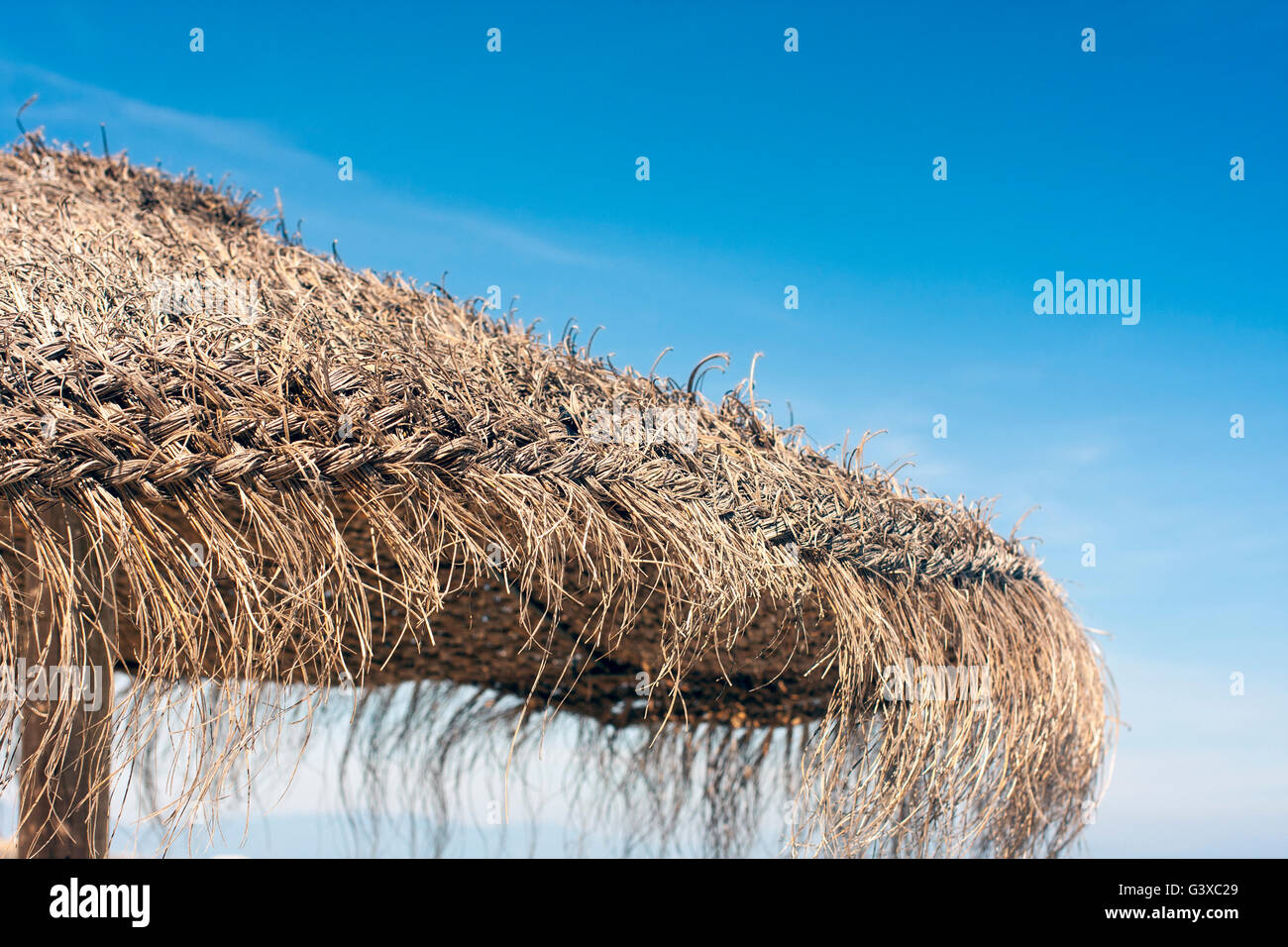 Sonnenschirm vor blauem Himmel Stockfoto