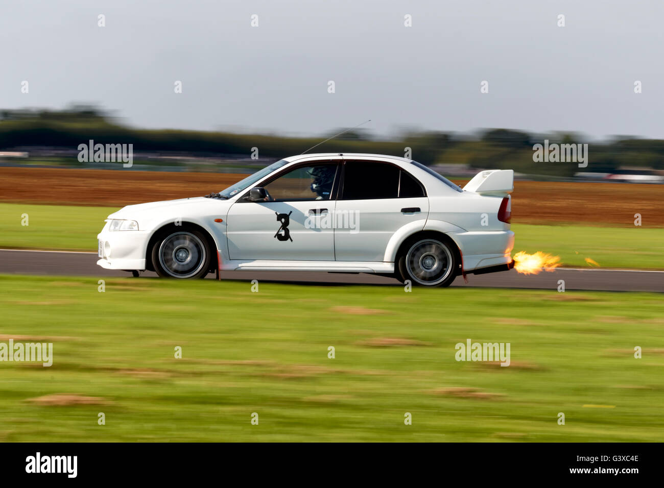 Ein Mitsubishi Evo in Castle Combe Rallye-Tag 2008. Stockfoto