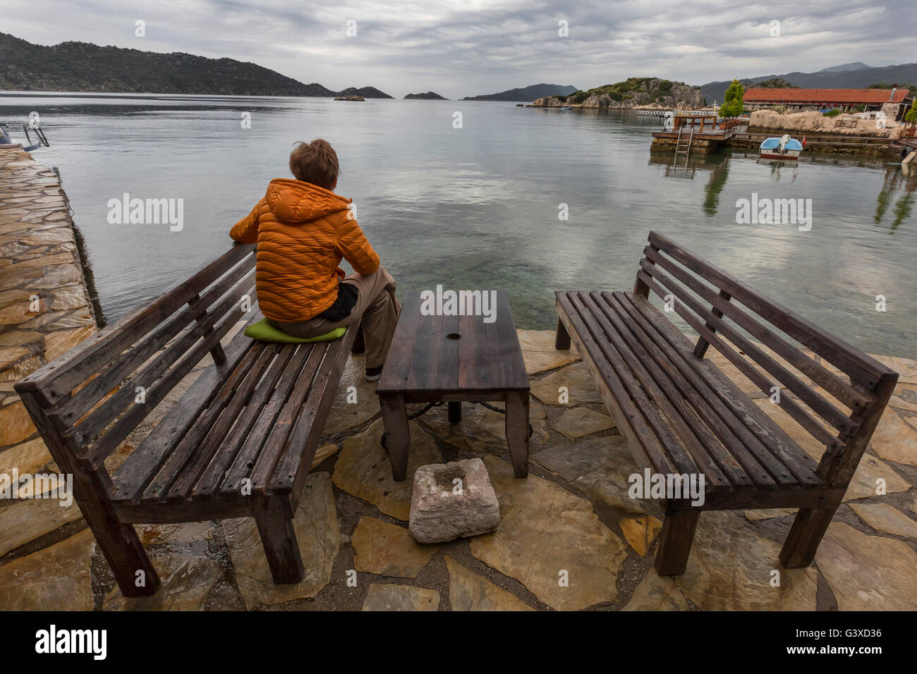 Blick auf die idyllische Landschaft am Mittelmeer, Kale Village, Türkei Stockfoto