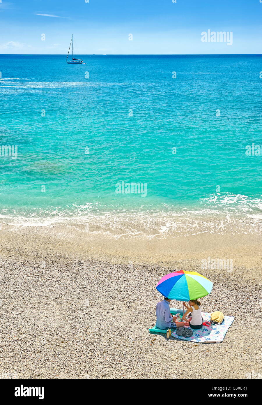 Strand von Monterosso al Mare, Cinque Terre, Ligurien, Italien Stockfoto