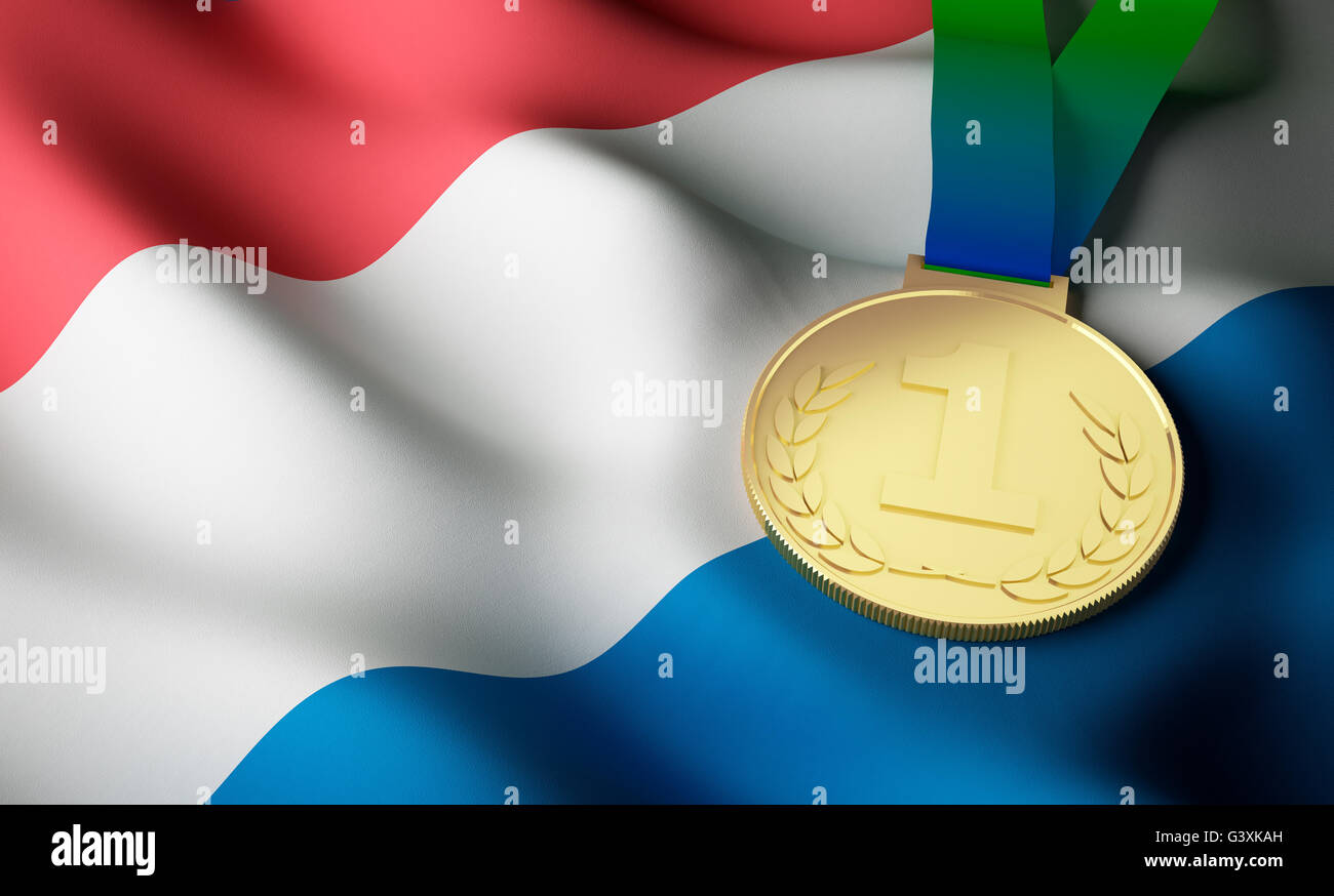 Niederländische Flagge, gold-Medaille Stockfoto