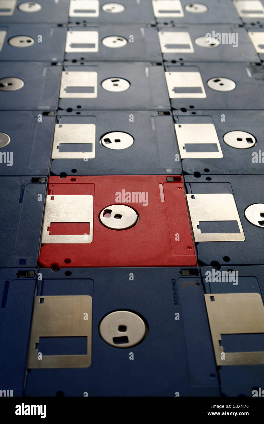 3,5 Zoll Disketten für alte Computer in perspektivischer Darstellung Stockfoto