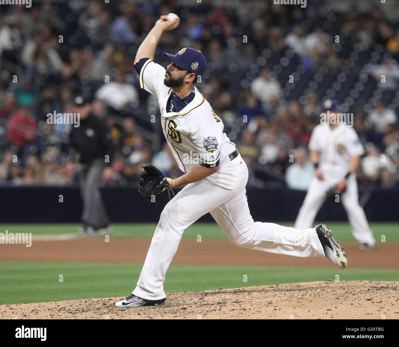 14. Juni 2016 - San Diego, USA - SAN DIEGO, 14. Juni 2016 | Die Padres Carlos Villanueva Stellplätze, die Marlins im siebten Inning im Petco Park in San Diego am Dienstag. | Foto von Hayne Palmour IV/San Diego Union-Tribune/obligatorischen Credit: HAYNE PALMOUR IV/SAN DIEGO UNION-TRIBUNE/ZUMA PRESS San Diego Union-Tribune Foto von Hayne Palmour IV copyright 2016 (Credit-Bild: © Hayne Palmour Iv/San Diego Union-Tribune über ZUMA Draht) Stockfoto