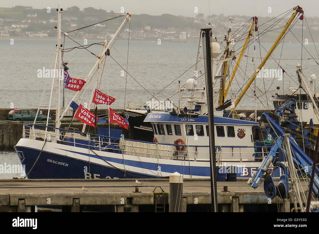 Flags "abstimmen lassen" Angelboote/Fischerboote in Cornwall, England.   © Jürgen Schwarz / Alamy Live News Stockfoto