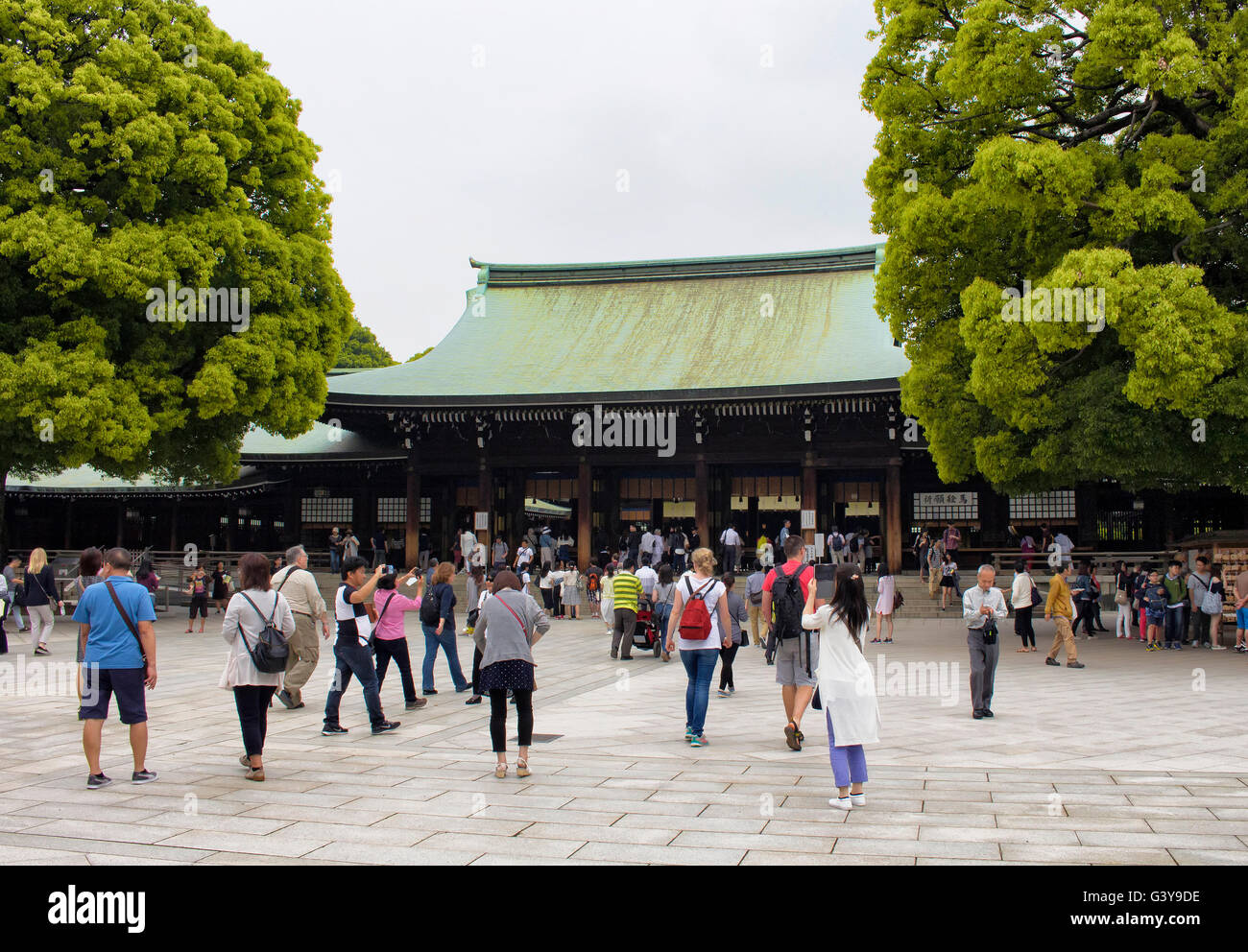 Tokio - Mai 2016: Menschen besucht Meiji-Schrein im Yoyogi Park am 28. Mai 2016 Stockfoto