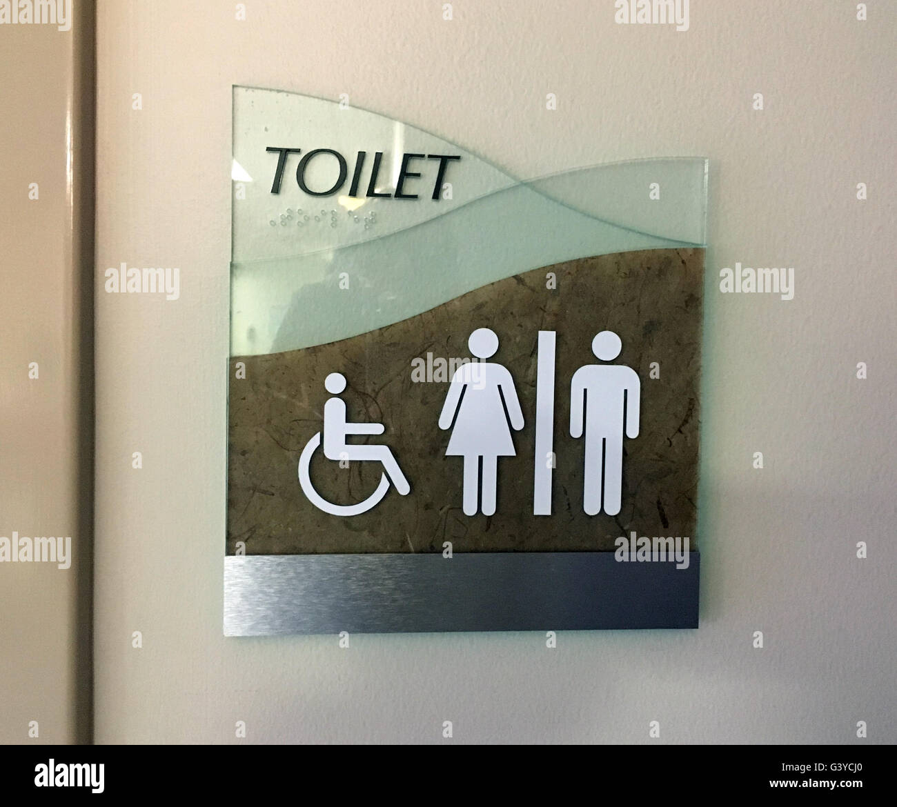 überraschende Zeichen für Toilette im Krankenhaus in den USA, Trios Entbindungsklinik, Kennewick, Washington State, USA Stockfoto