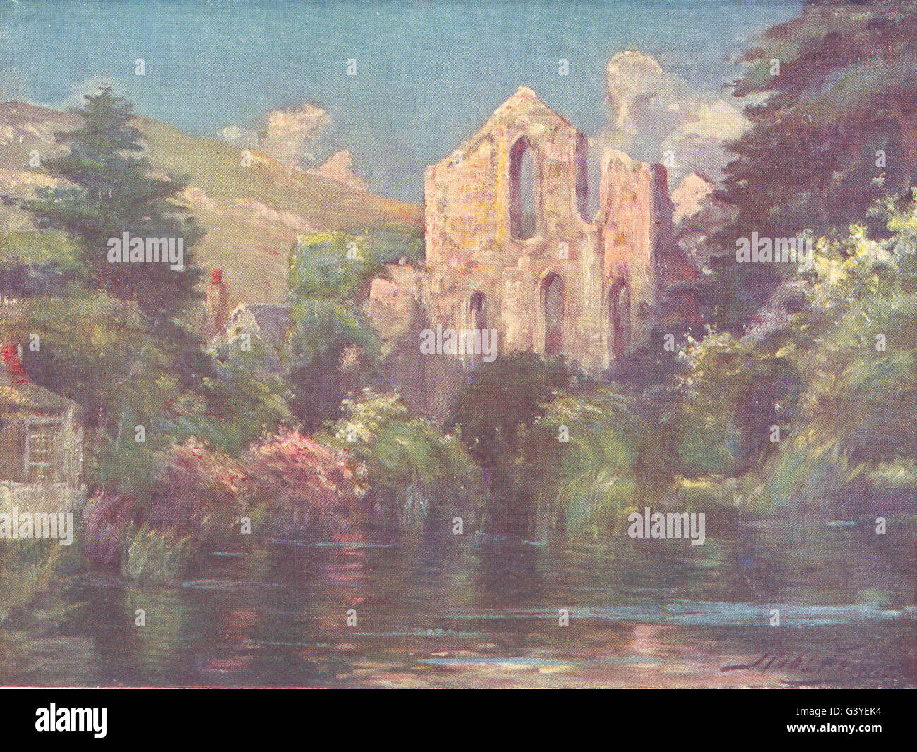 WALES: Valle Crucis Abbey, antique print 1905 Stockfoto