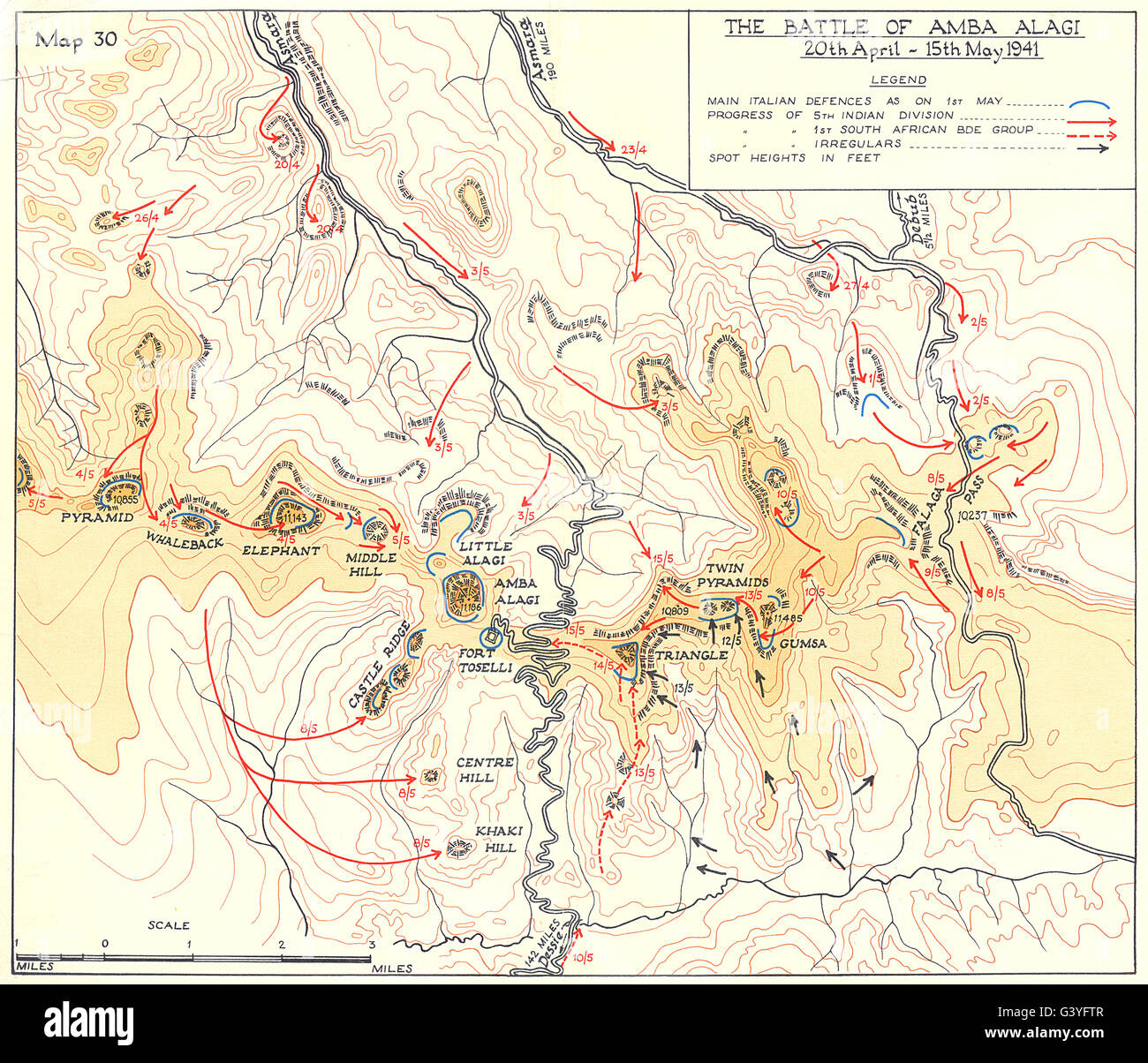 Äthiopien: Ostafrika: die Schlacht von Amba Alagi 20. April 15. Mai 1941, 1954-Karte Stockfoto
