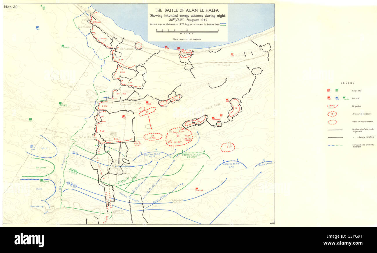 Ägypten: 30-31. August 1942: die Schlacht Alam el Halfa bestimmt feindlichen Vormarsch 1960 Karte Stockfoto