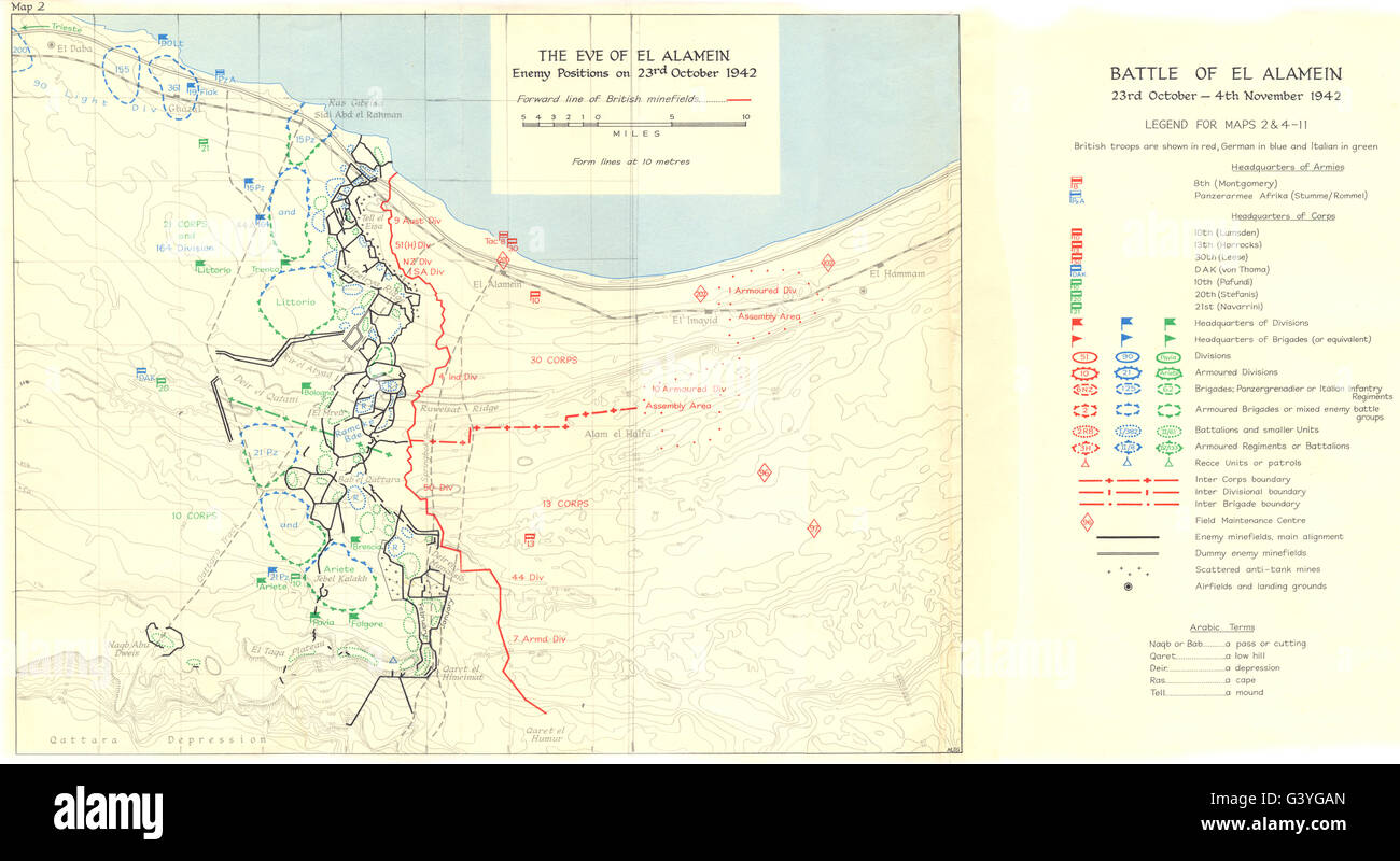 Ägypten: Prelude to El Alamein(Sep-Oct 1942): Eve von feindlichen Stellungen 23. 1966 Karte Stockfoto