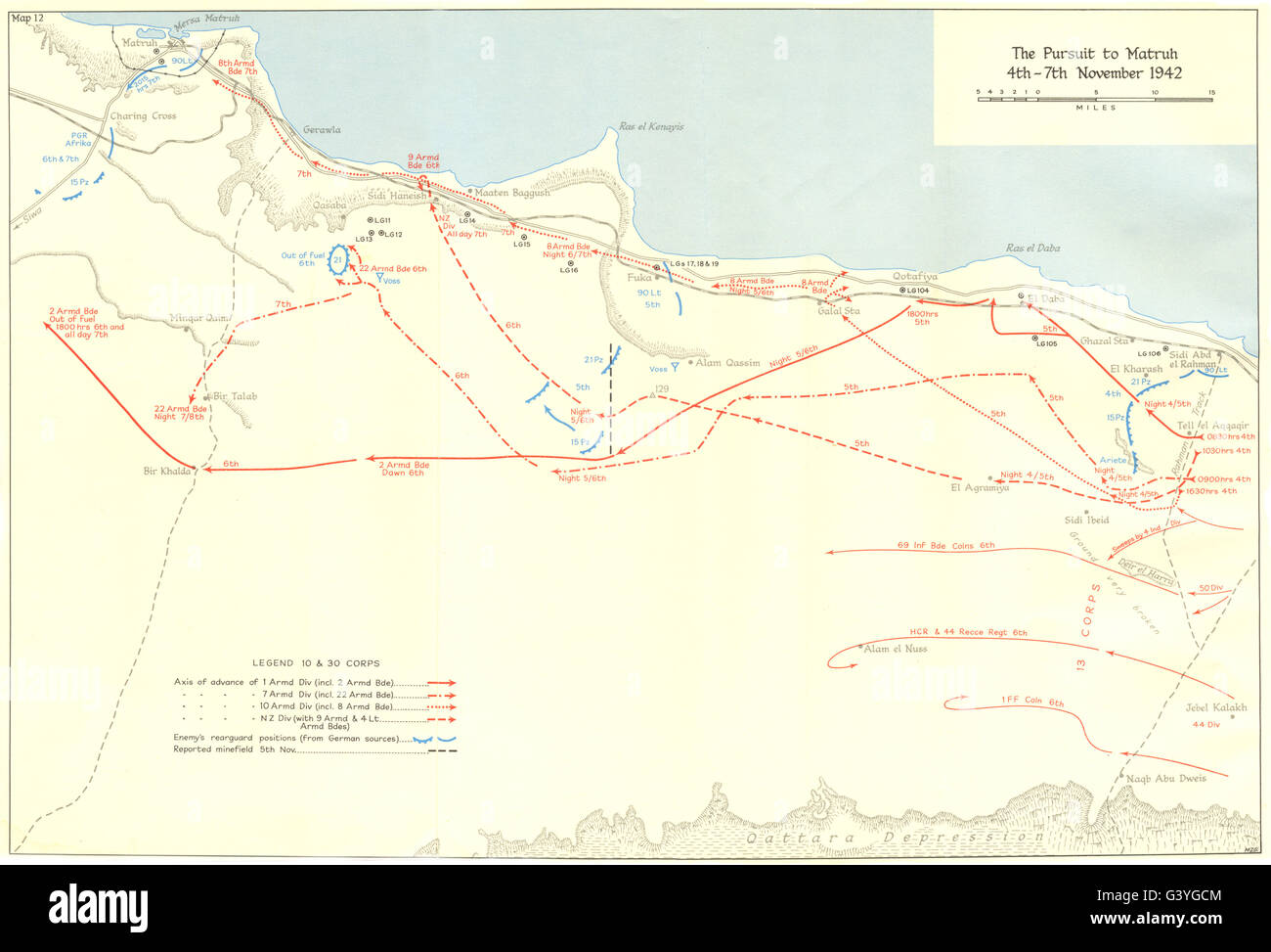 Ägypten: Streben, El Agheila (4.-23. Nov): Matruh-7. 1942, 1966 alte Karte Stockfoto