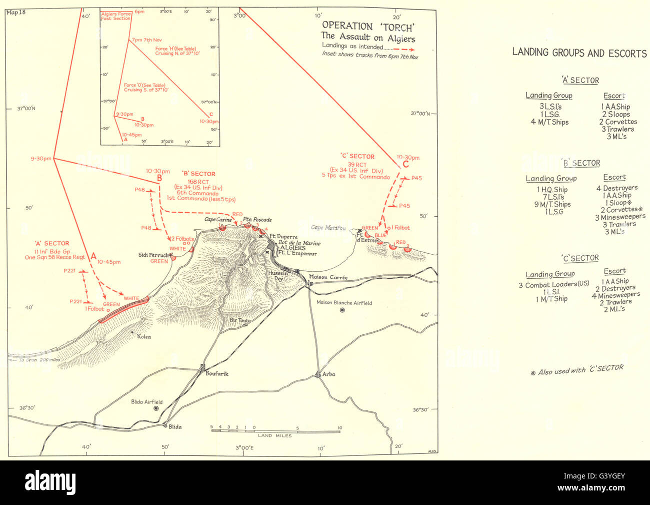 Algerien: Operation Torch: Landung 8.-13. November 1942: Assault Algier, 1966 Karte Stockfoto
