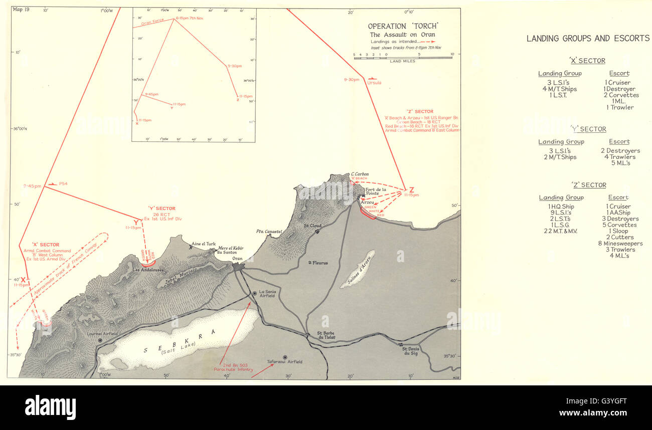 Algerien: Operation Torch: Landung (8.-13. Nov.) 1942: Assault Oran, 1966 Karte Stockfoto