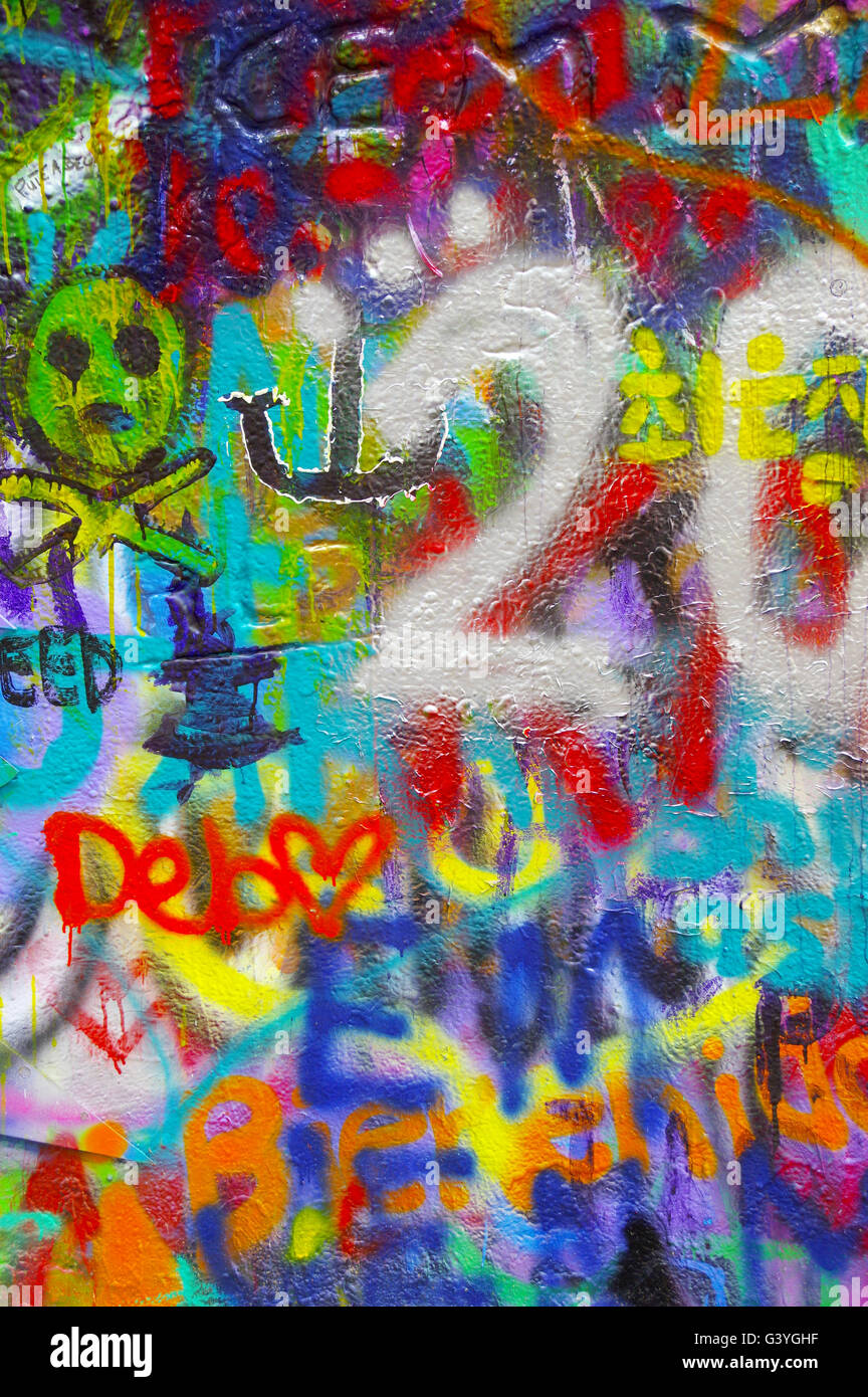 Detail des John-Lennon-Mauer, Prag Stockfoto