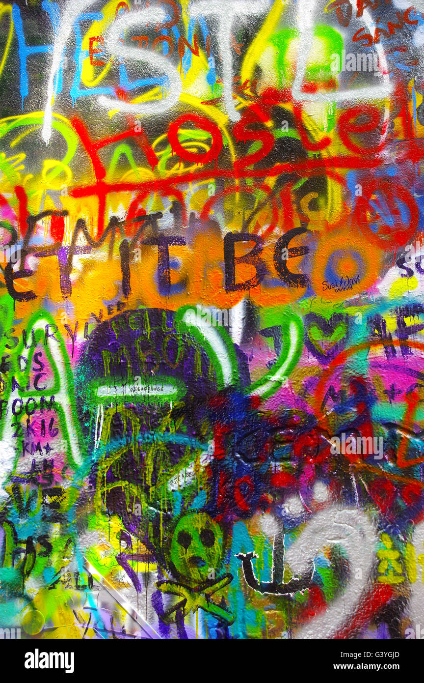 Detail des John-Lennon-Mauer, Prag Stockfoto