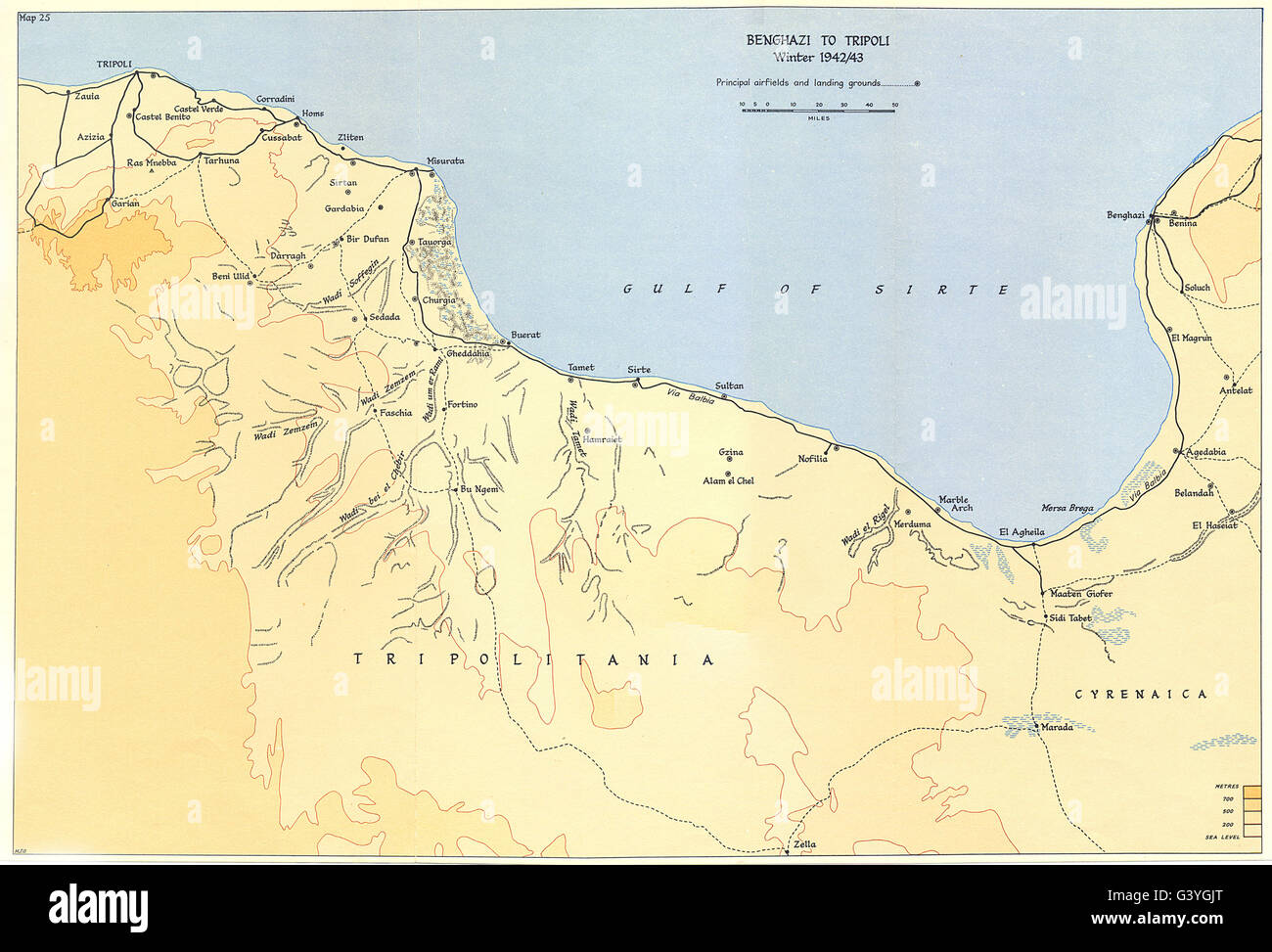 Libyen: Bengasi nach Tripolis; Winter 1942-1943, 1966 Vintage Karte Stockfoto