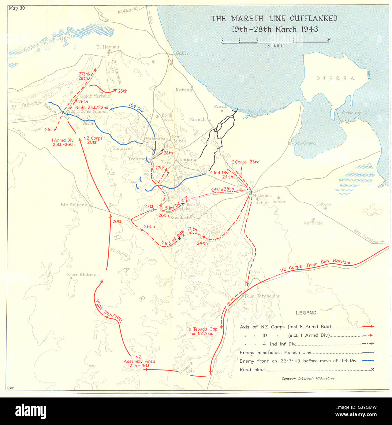 Tunesien: Die konnte Linie überholt; 19.-28. März 1943, 1966 Vintage Karte Stockfoto