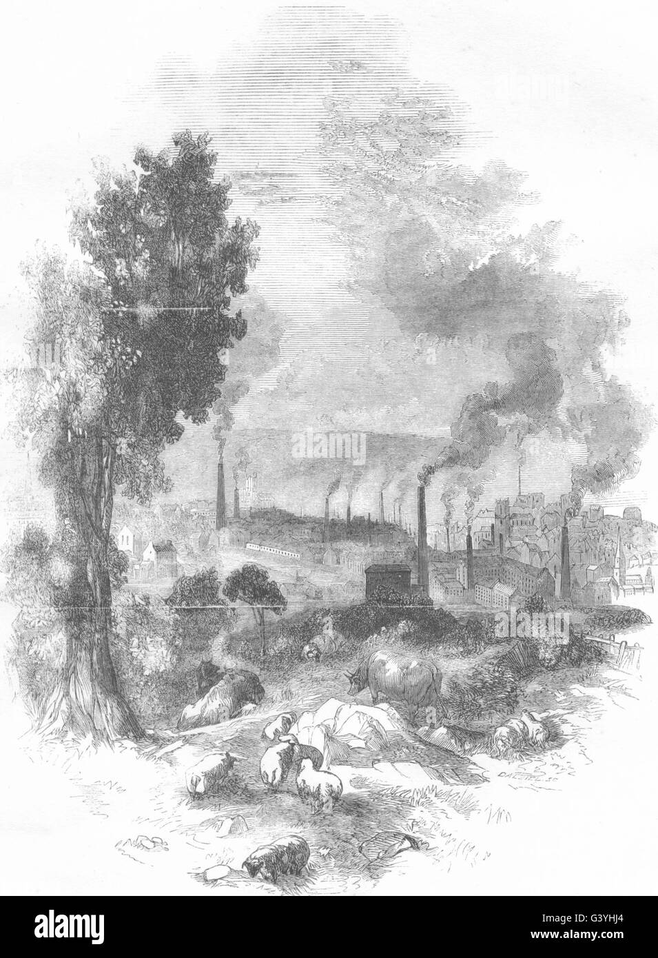 YORKSHIRE: Bradford, antique print 1850 Stockfoto