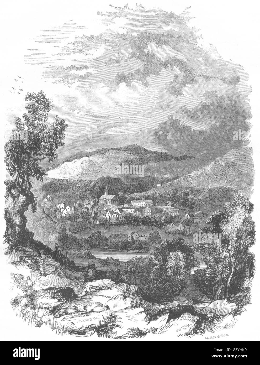 DERBYSHIRE: Buxton, antiken Druck 1850 Stockfoto