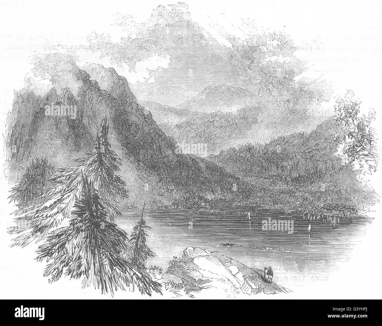 Irland: Lough Tay, antiken Druck 1850 Stockfoto