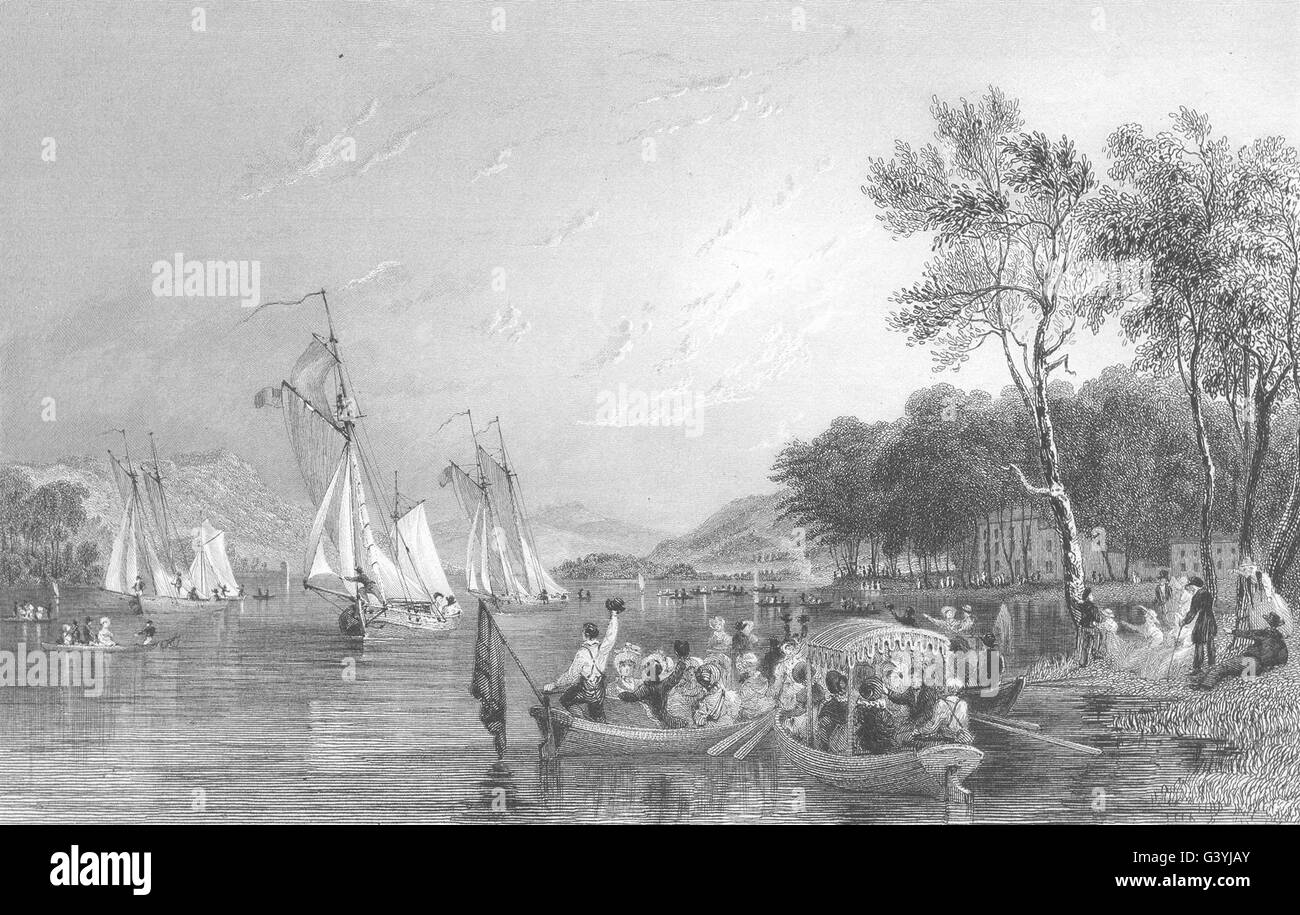 CUMBRIA: Fährhaus, Regatta; Windermere Lake (Allom), antique print 1832 Stockfoto