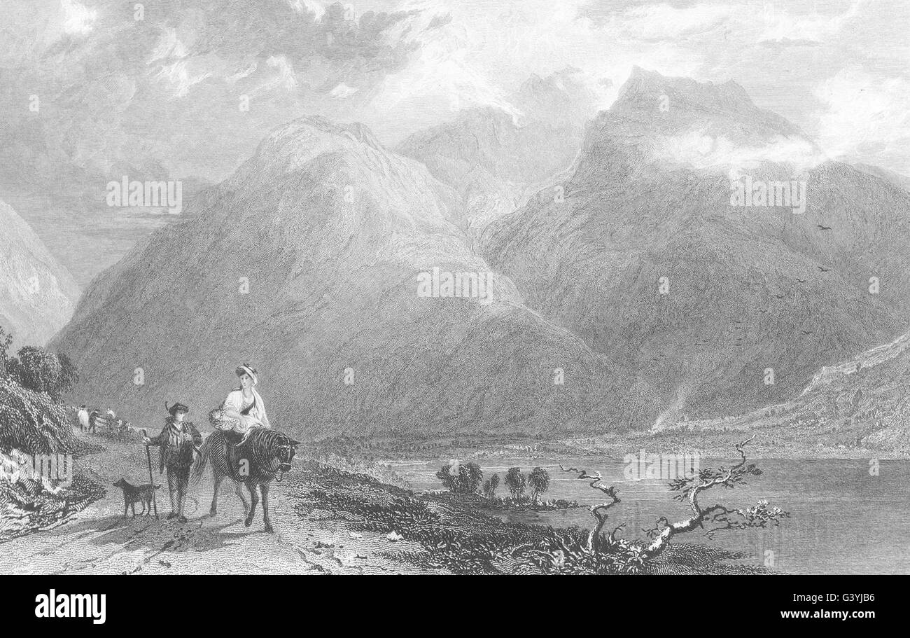 CUMBRIA: Wasdale Head-Scafell Pike, Cumberland (Allom), antike print 1832 Stockfoto