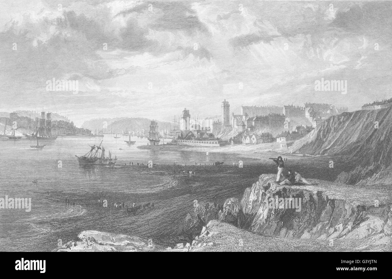 DURHAM: North & South Shields, genommen von den Felsen in der Nähe von Tynemouth (Allom) 1832 Stockfoto