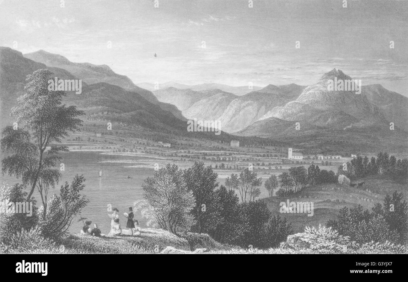 CUMBRIA: Grasmere Lake & Village, Westmorland, antique print 1832 Stockfoto