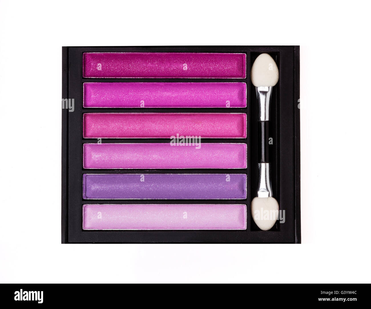 Rosa Lidschatten-Palette. Kosmetik Make-up isoliert auf weißem Hintergrund. Stockfoto