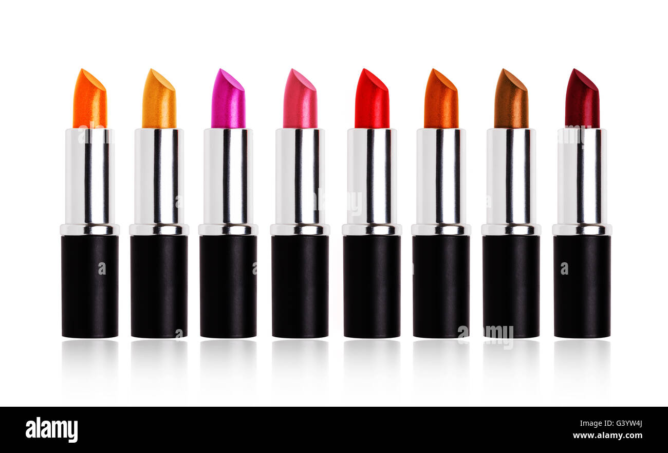 Cosmetics.Colorful Lippenstift Sammlung isoliert auf weißem Hintergrund. Stockfoto