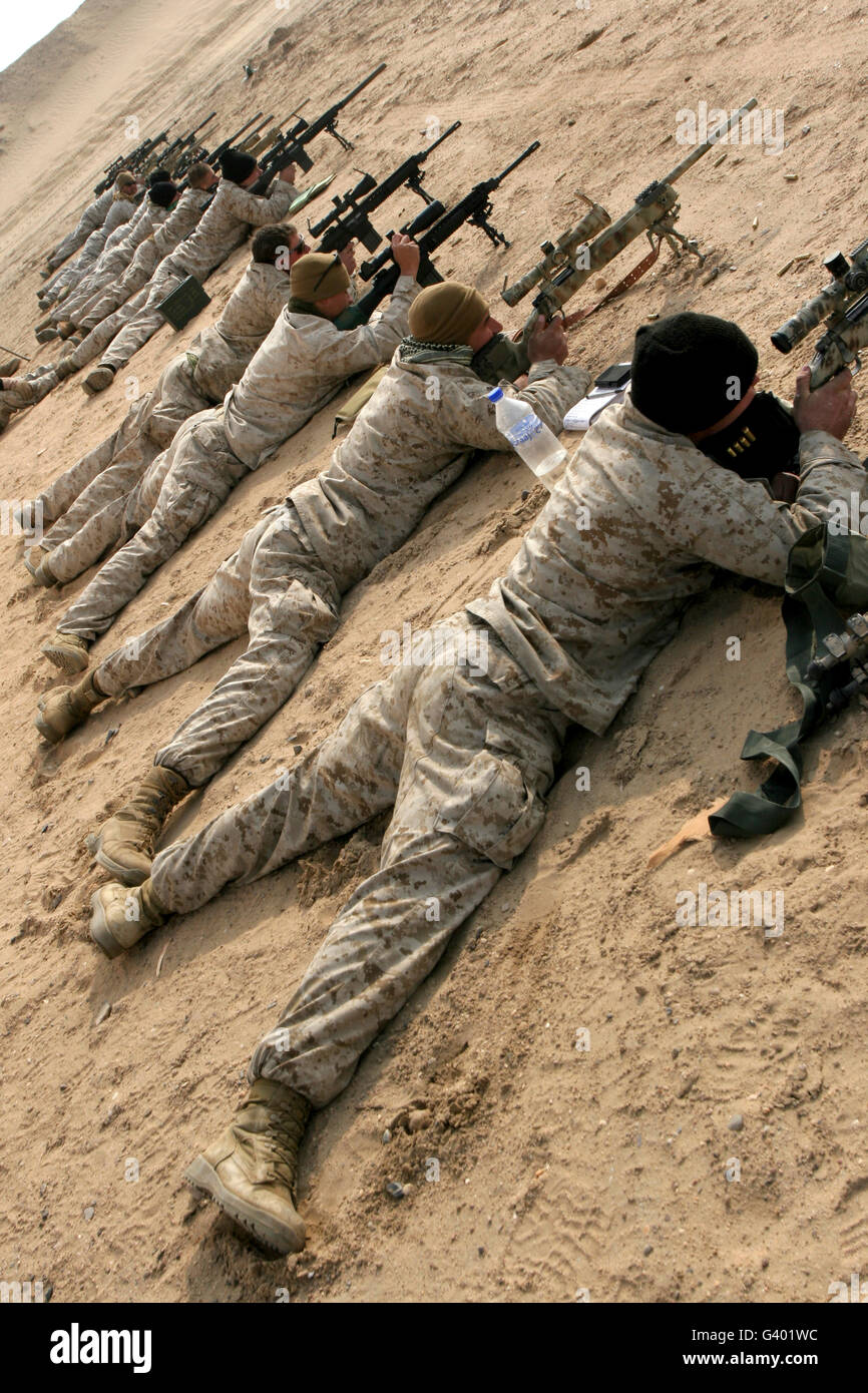 Marines engagieren Ziele während einer zehntägigen Trainingspaket. Stockfoto